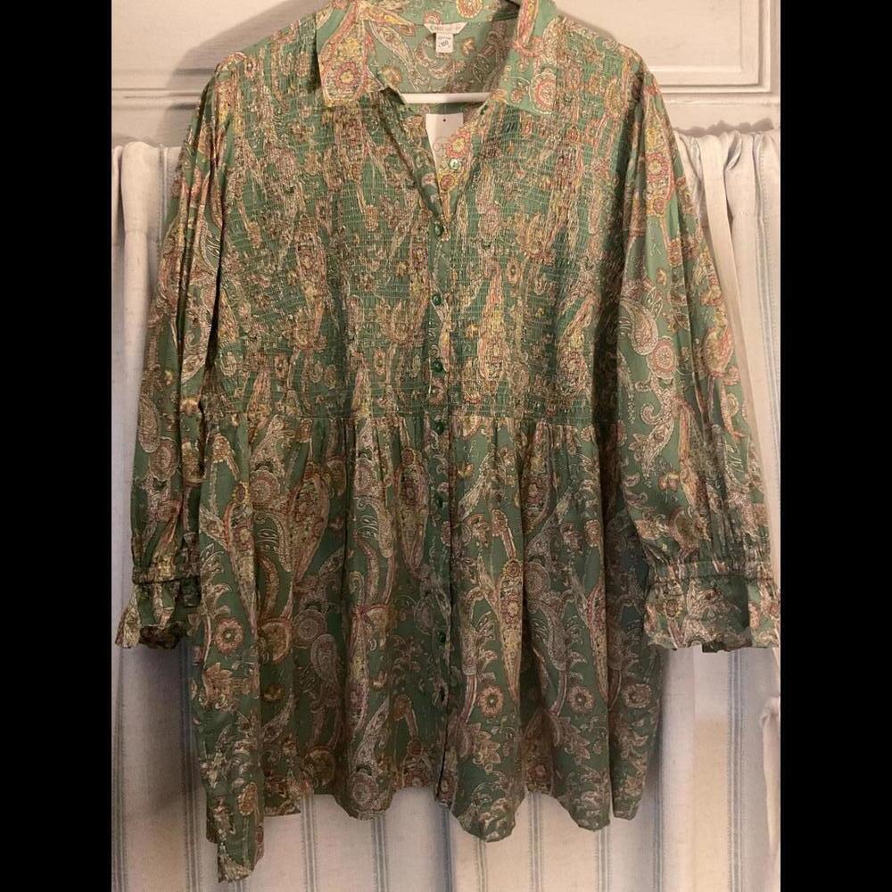 Cato Green Floral Button Down Boho Blouse 22/24